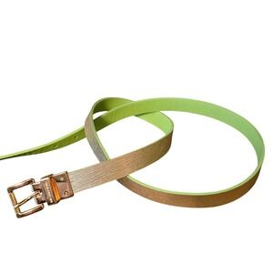 Michael Kors Womens Reversible Skinny Belt Gold Lime Green Gold Buckle 42 inch